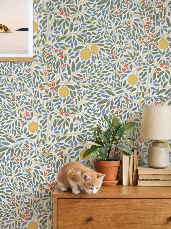 Citrus Vibrant Bloom wallpaper styled in an interior setting