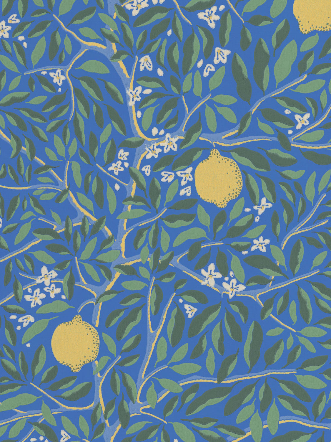 Citrus Lapis Blue pattern – bright lemons and foliage on rich navy blue