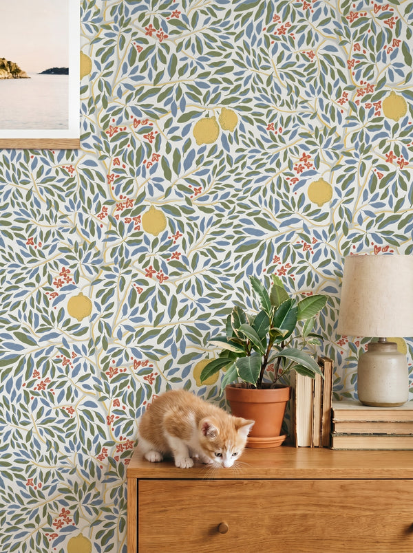 Citrus Vibrant Bloom wallpaper styled in an interior setting