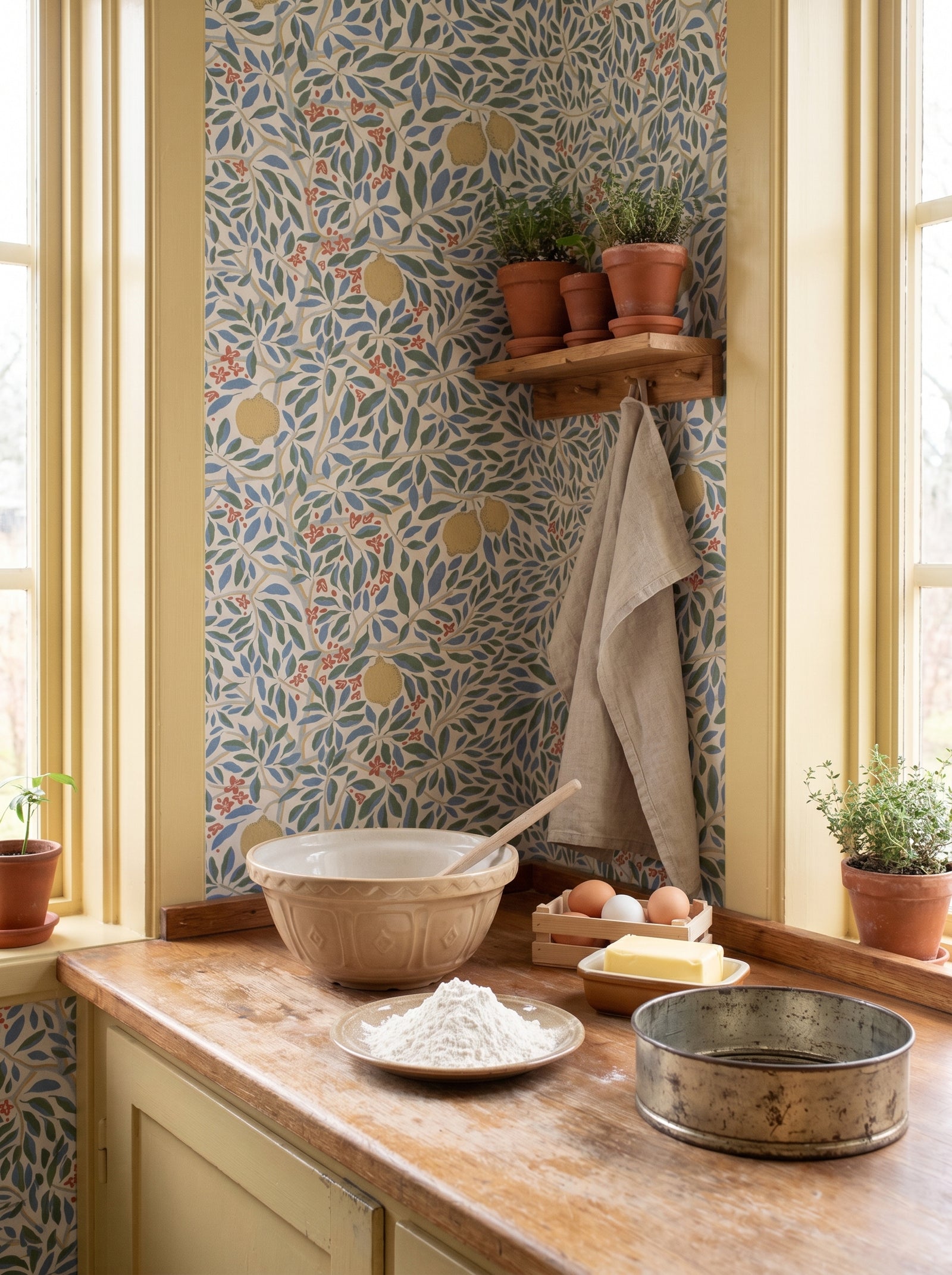 Citrus Vibrant Bloom wallpaper in a styled interior