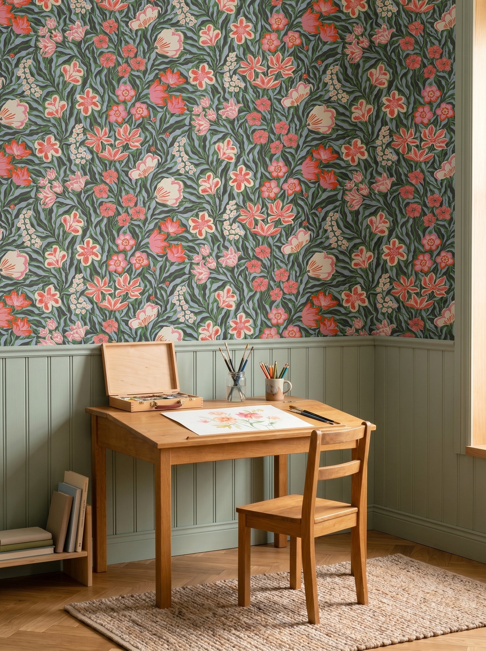Frodas Primavera wallpaper in a styled interior