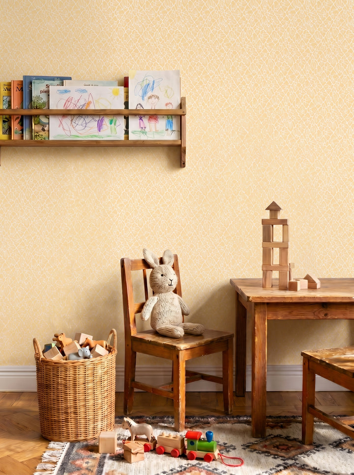 Fröviva Soft Mandarin wallpaper styled in an interior setting
