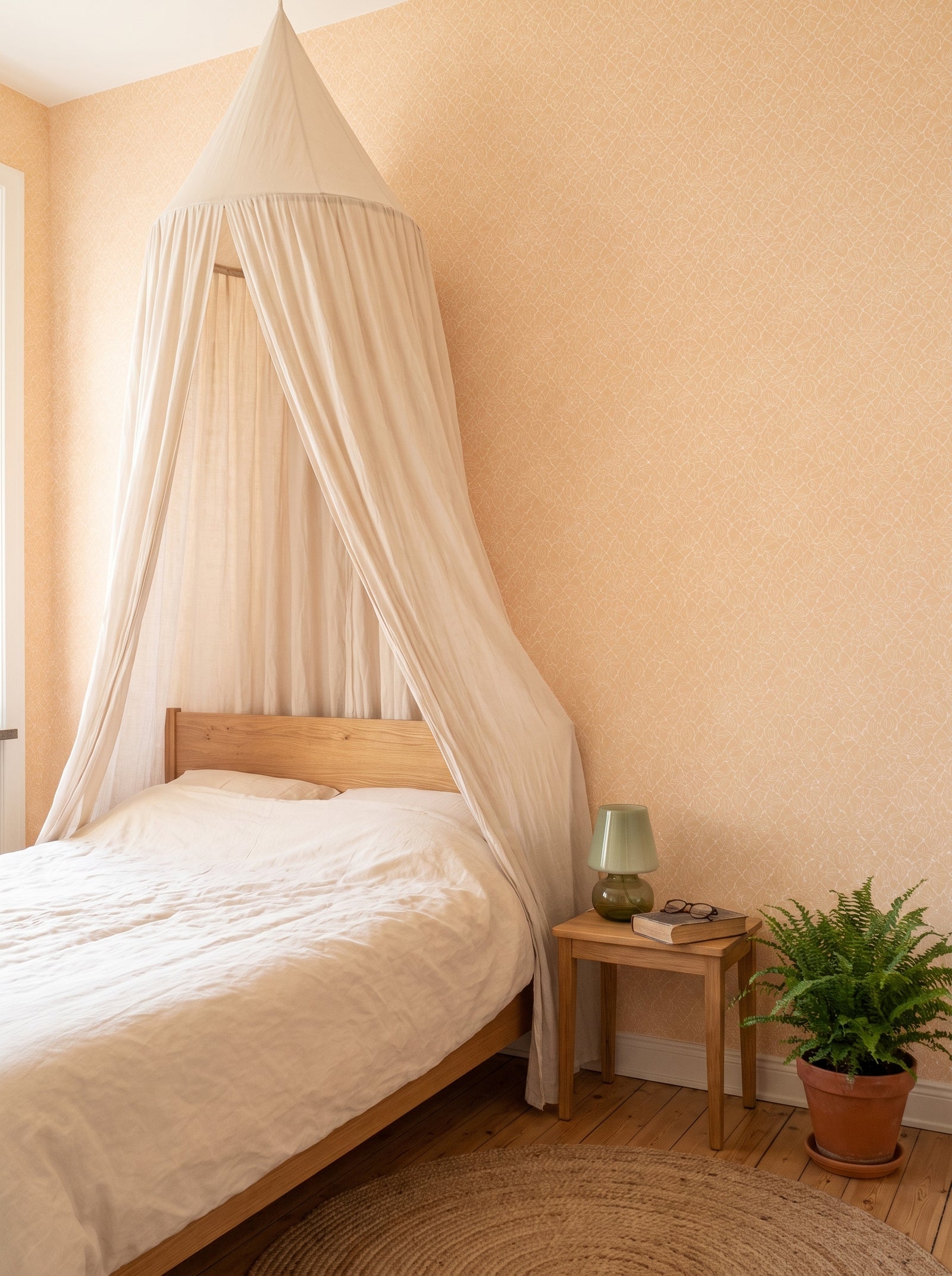 Fröviva Soft Mandarin wallpaper in a styled interior