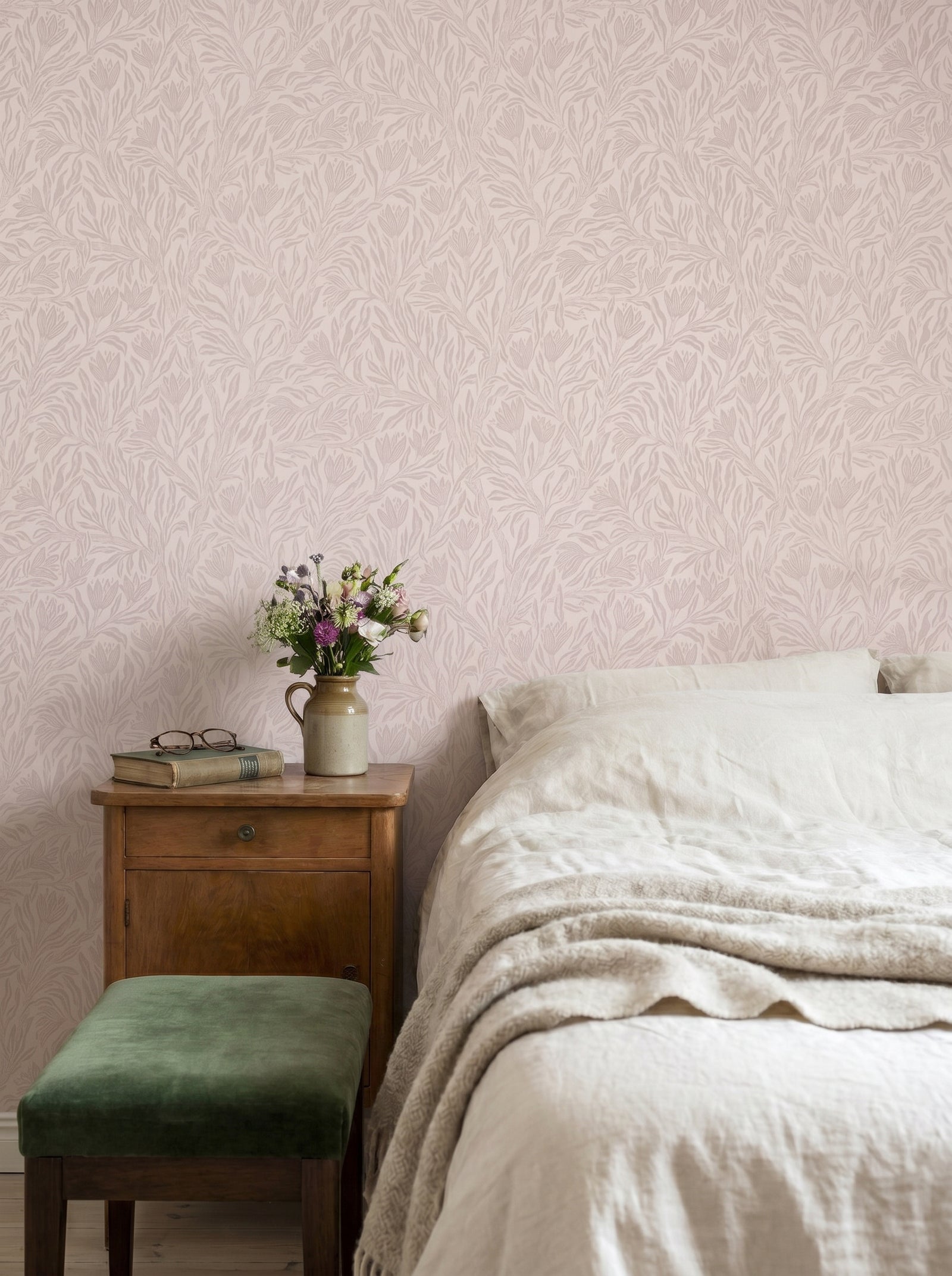 Krokus Northern Rose wallpaper styled in an interior setting