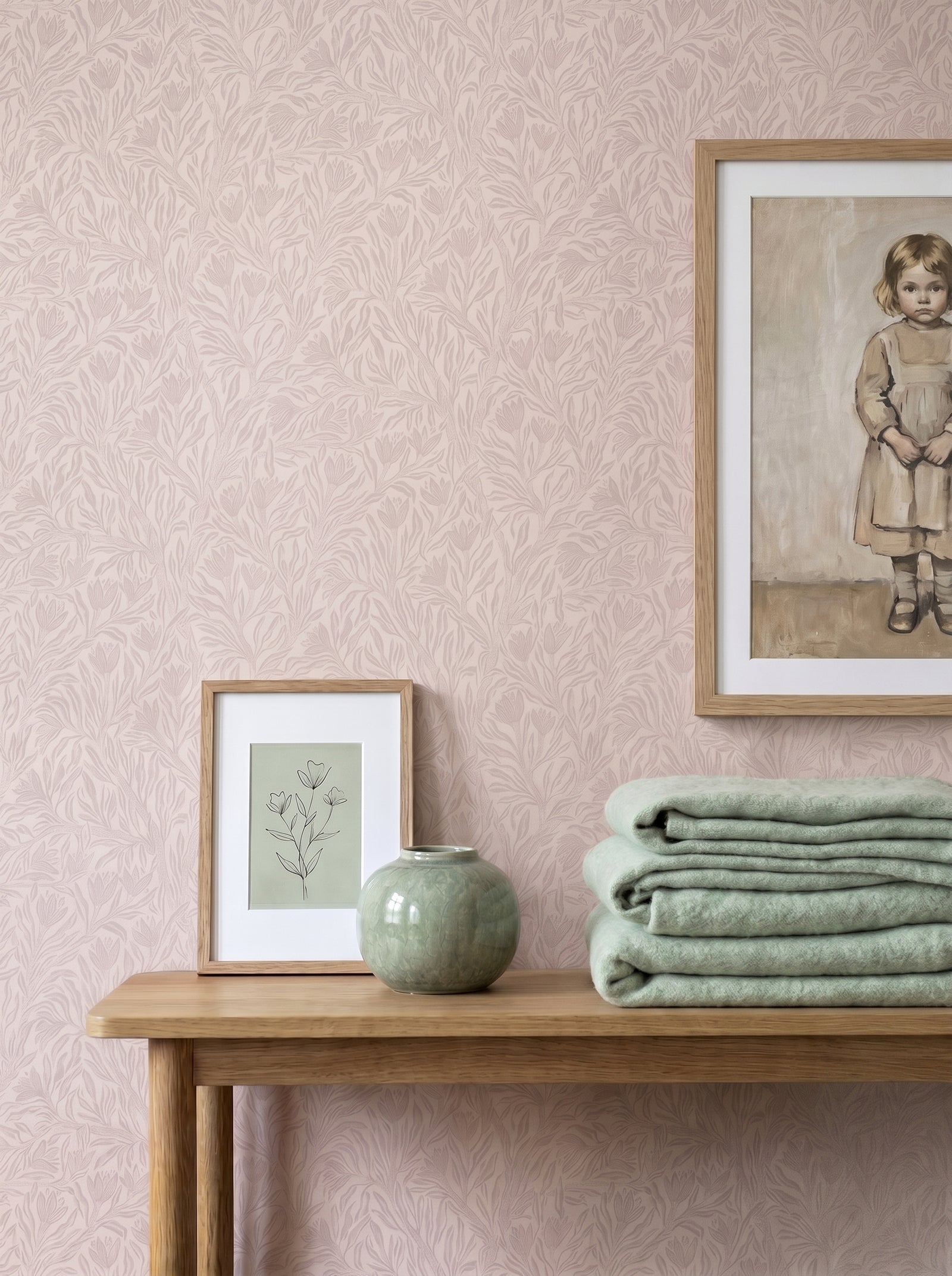 Krokus Northern Rose wallpaper in a styled interior