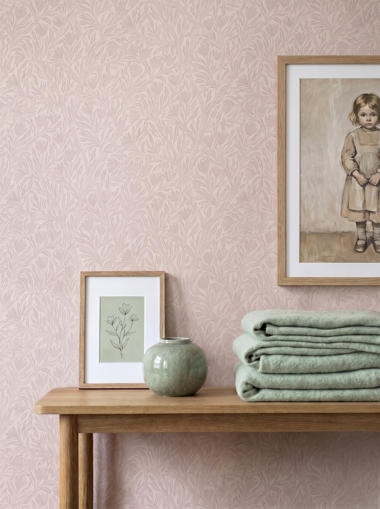Krokus Northern Rose wallpaper in a styled interior