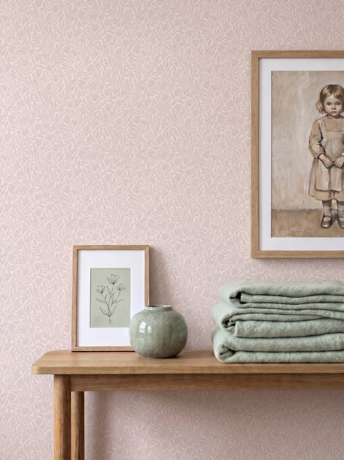 Krokus Northern Rose wallpaper in a styled interior