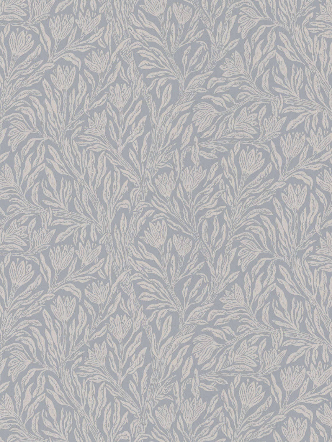 Krokus Smokey Blue pattern – soft beige blooms on smokey blue
