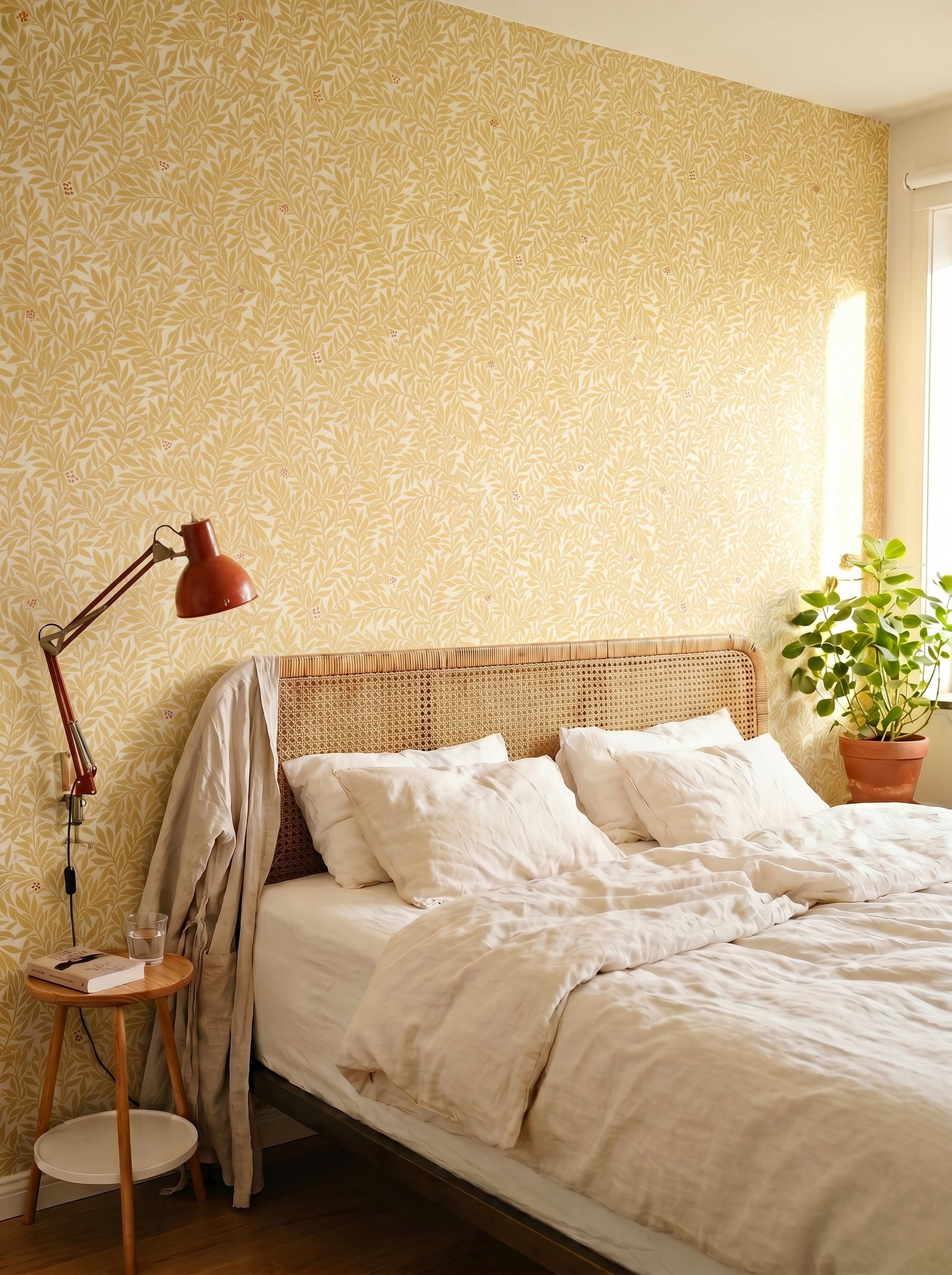 Serpentin Sunny Ochre wallpaper shown on a room wall