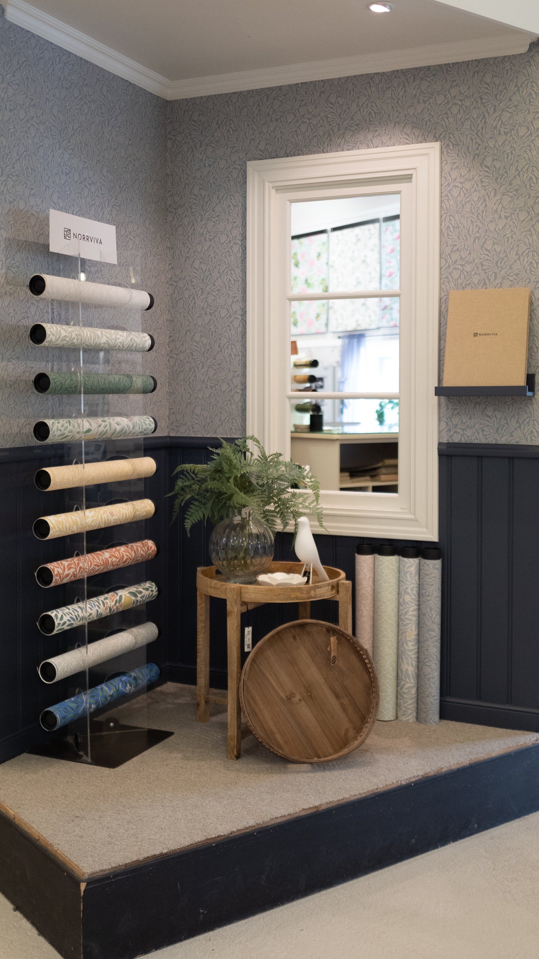 Norrviva bobbins on a display stand