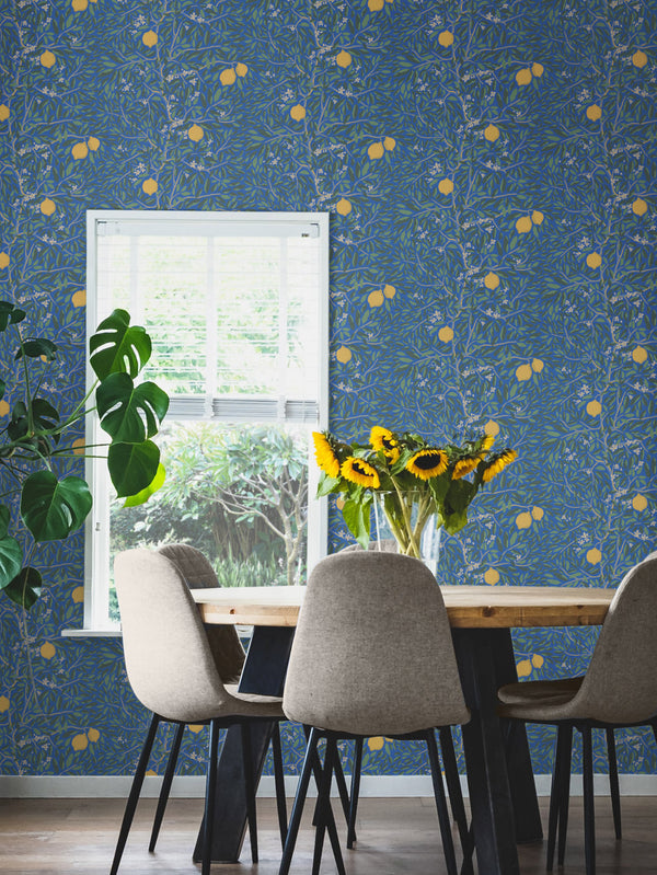 Norrviva wallpaper Citrus Lapis Blue